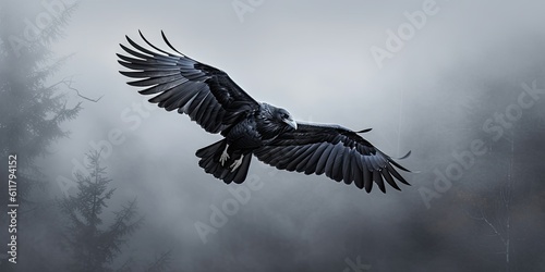  A raven soars through a dense fog, its wings outstretched as if traversing unseen realms  Generative AI Digital Illustration Part 110623 © Cool Patterns