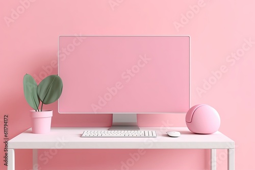 Blank computer monitor on a stylish desktop Generative AI