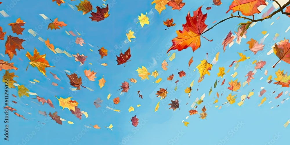 Falling Leaves - Capture the magic of falling leaves in mid-air. Freeze the moment when vibrant leaves gracefully descend,   Generative AI Digital Illustration Part#110623