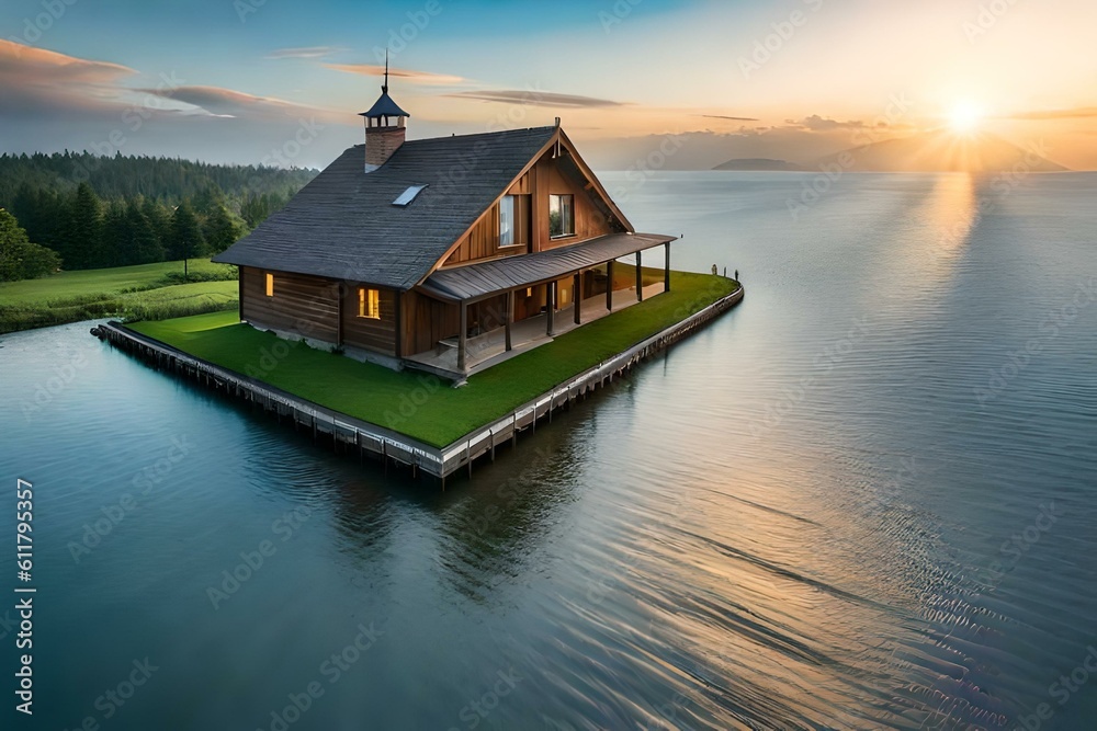 house on the lake generated by AI technology 