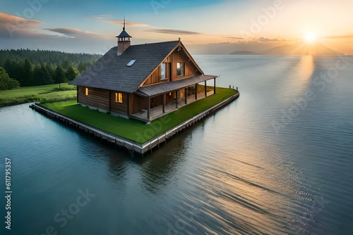 house on the lake generated by AI technology 