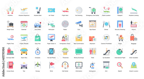 Airport Flat Iconset Airplane Flight Color Icon Bundle