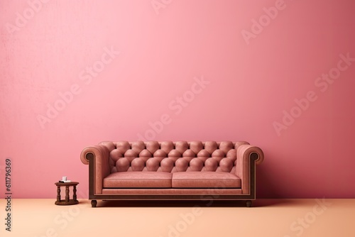Mockup of a brown couch with a pink wall. Generative AI