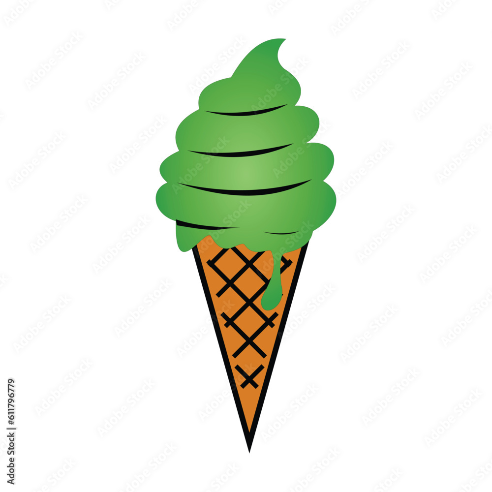 ice cream cone icon image vector illustration design green and brown color. Matcha ice cream, green tea flavour. Suitable for children's designs