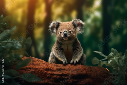 A minimalist photo of a koala on isolated nature background a hyper
