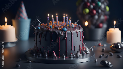 birthday cake with clean background. Generative Ai (ID: 611797574)