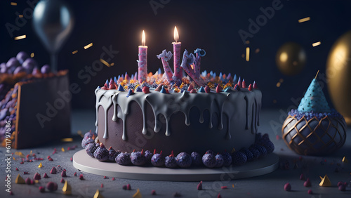 birthday cake with clean background. Generative Ai (ID: 611797586)