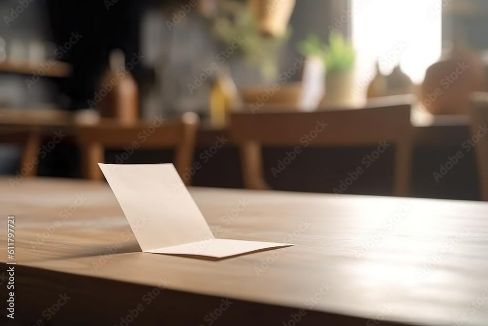 Note on wooden kitchen table with blurred background, IA generativa Note on wooden kitchen table with blurred background, IA generativa
