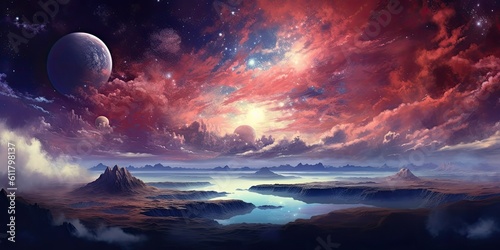 tranquil and serene scene set amidst the cosmos Generative AI Digital Illustration Part#110623