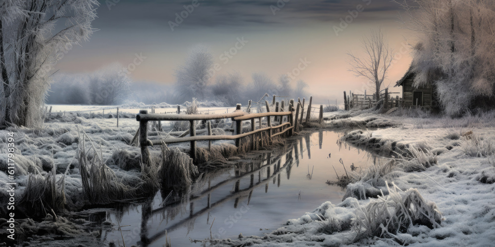 Frosty Stillness in an Abandoned Countryside  Generative AI Digital Illustration Part#110623