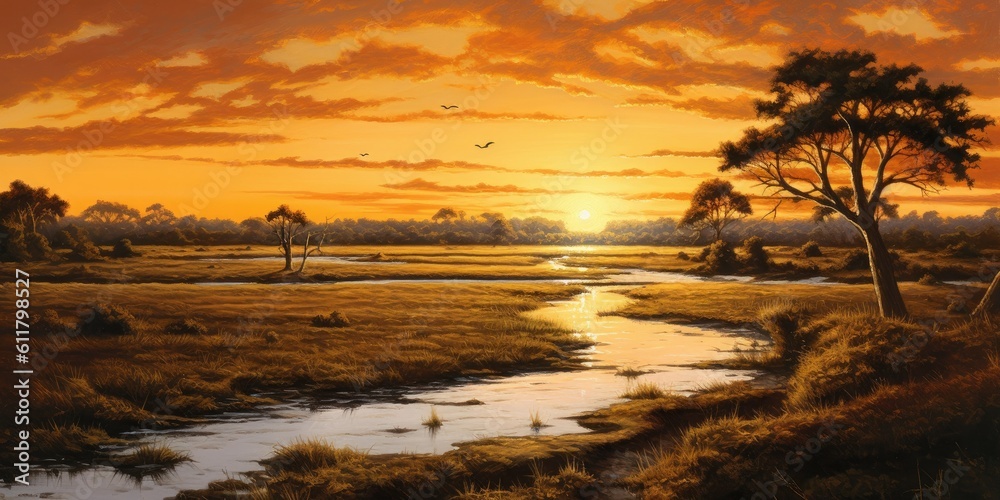 magnificent sunset casting a golden glow over the landscape Generative ...