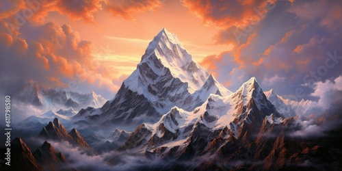  Towering snow-capped mountains reaching towards the sky Generative AI Digital Illustration Part#110623