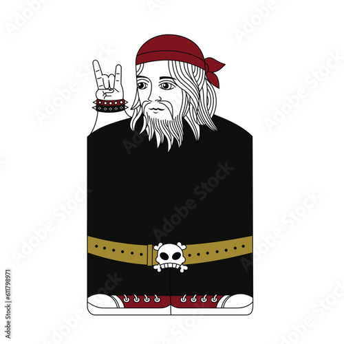 royal hipster king making the sign of the horns