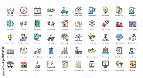 Energy Line Color Iconset Accumulator Battery Electric Filled Outline Icon Bundle 
