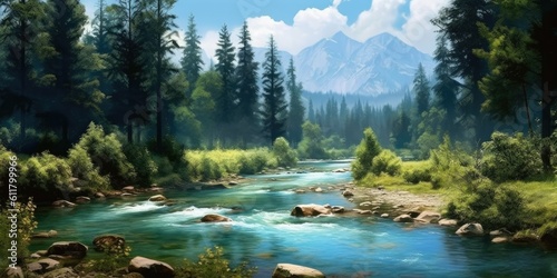 Tranquil Austrian Beauty  Azure River and Forest Views in Photo-Realistic Landscapes  Generative AI Digital Illustration Part 110623