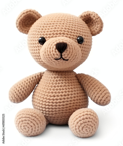 A cute amigurumi crocheted teddy bear