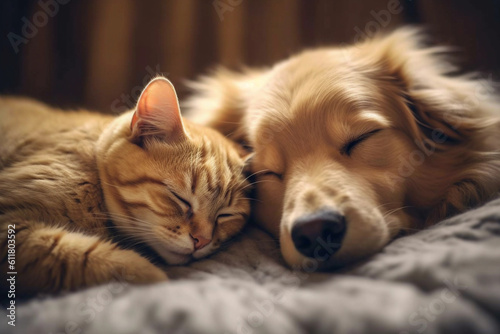 Wallpaper Mural cat and dog sleeping peacefully together Torontodigital.ca