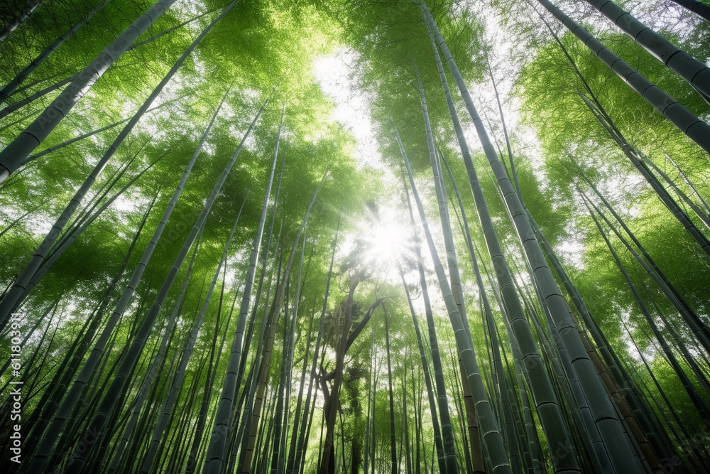 Sagano bamboo forest in Japan created using AI generative technology Sagano bamboo forest in Japan created using AI generative technology