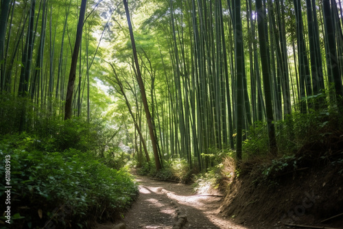 Sagano bamboo forest in Japan created using AI generative technology  