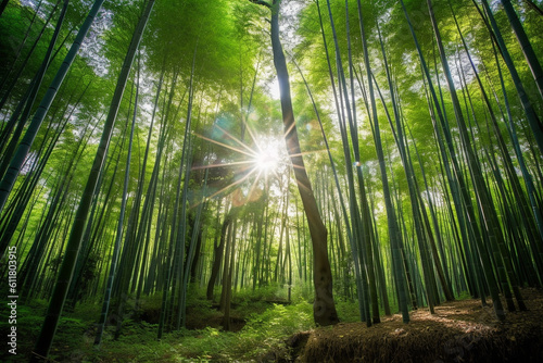 Sagano bamboo forest in Japan created using AI generative technology  