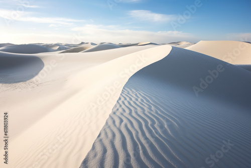 A beautiful dune landscape. Sea of sand and blue sky created with generative AI technology
