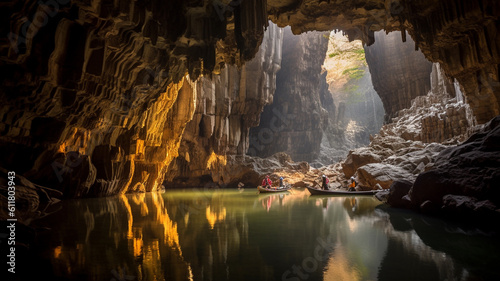 Big cave of Hang Son Doong, Vietnam created using AI generative technology   photo