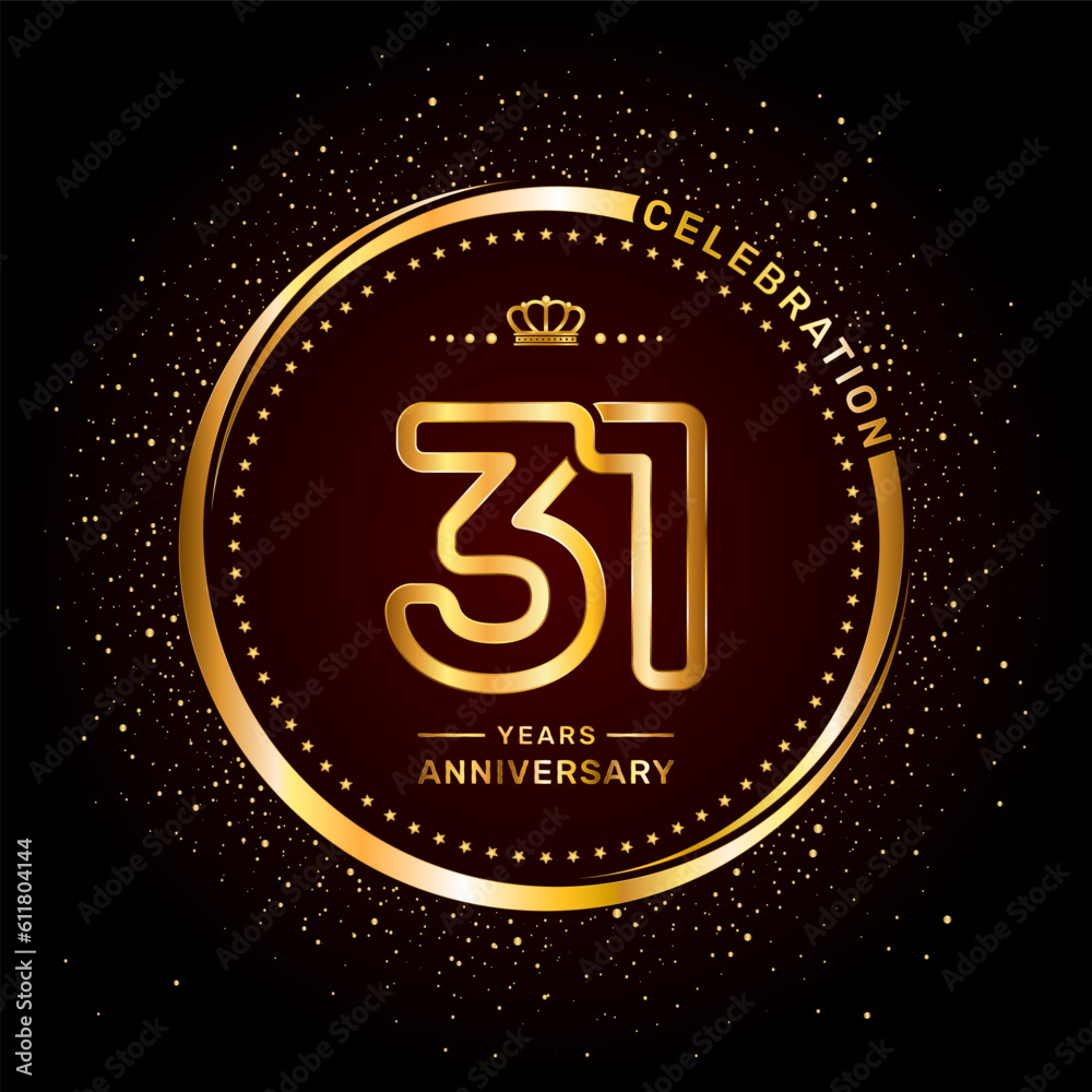 Fototapeta premium 31 year anniversary logo with double line number style and gold color ring, logo vector template