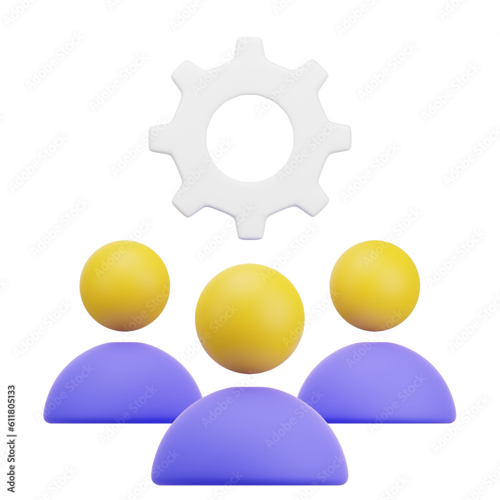 team management, cog 3d icon illustrations team management, cog 3d icon illustrations