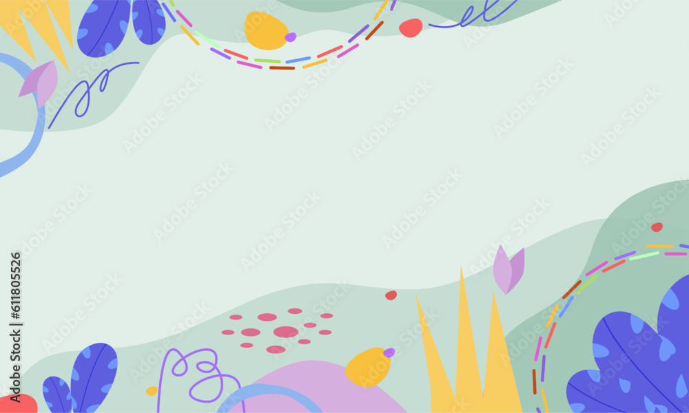 Abstract hand drawn trendy aesthetic flower and shapes background with copy spaces.