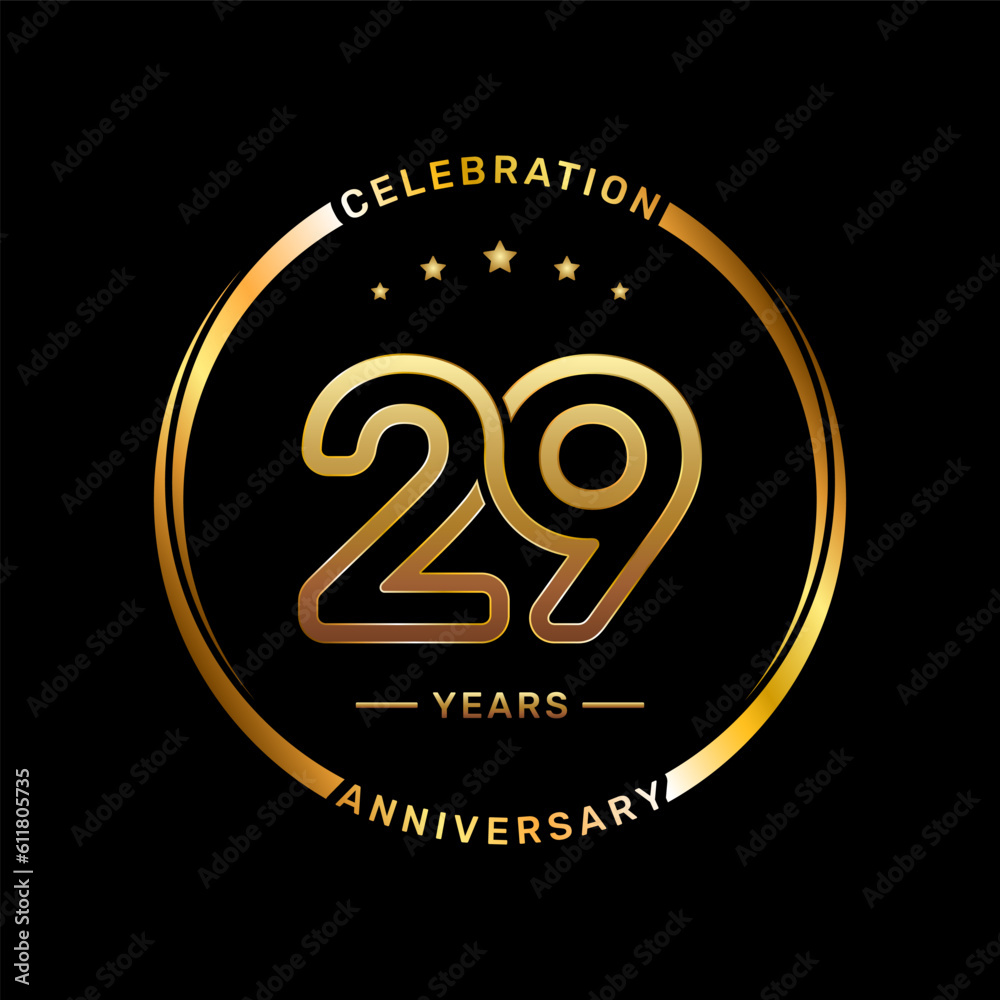 Fototapeta premium 29th anniversary logo with double line number style and gold color ring, logo vector template
