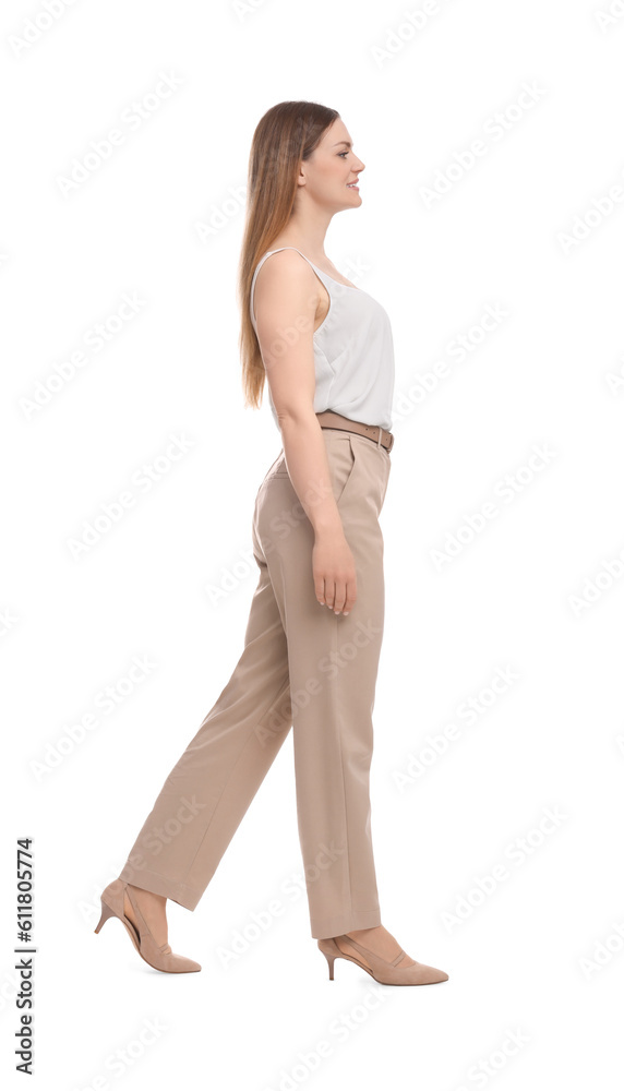 Fototapeta premium Beautiful business woman posing on white background