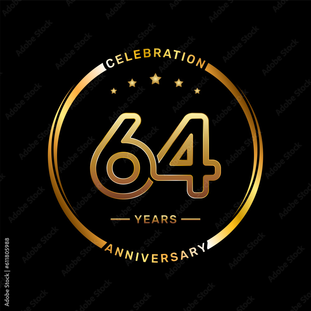 64th anniversary logo with double line number style and gold color ring, logo vector template 64th anniversary logo with double line number style and gold color ring, logo vector template