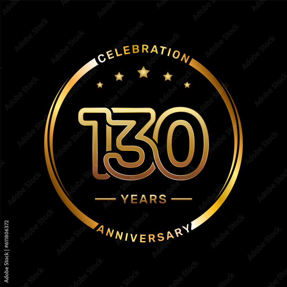 130th anniversary logo with double line number style and gold color ring, logo vector template