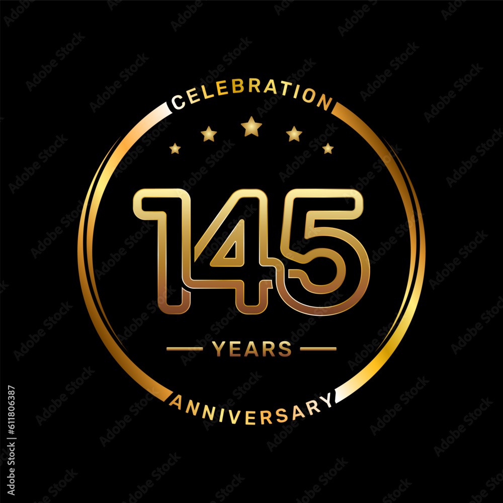 145th anniversary logo with double line number style and gold color ring, logo vector template 145th anniversary logo with double line number style and gold color ring, logo vector template