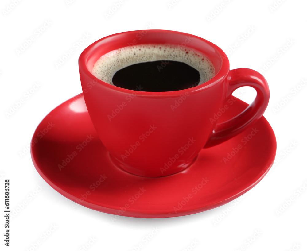 Red cup with aromatic coffee isolated on white