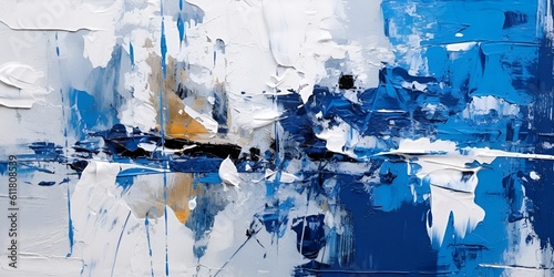 an abstract painting that has a blend of blue and white colors
