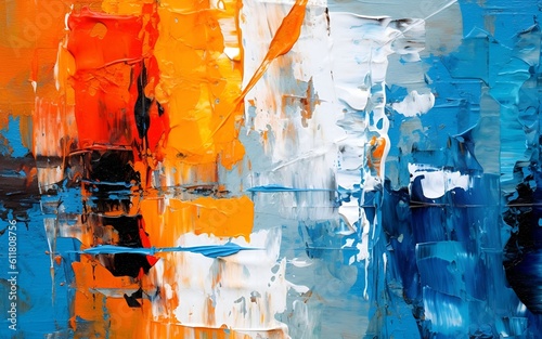 Fotografia an abstract painting that has a blend of orange, yellow, white, red and blue