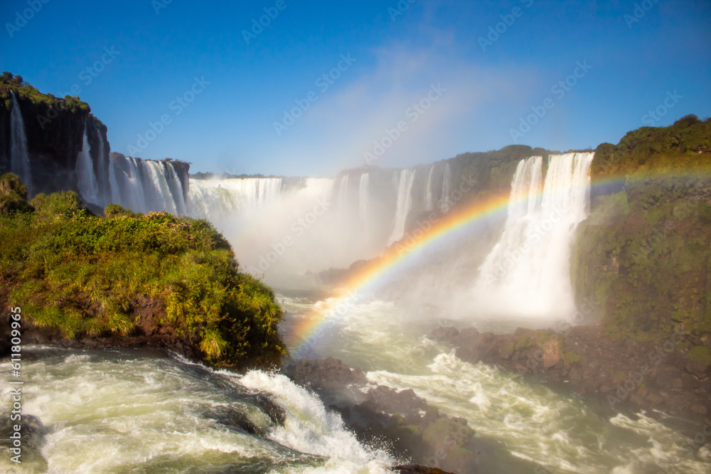 Fototapeta premium View of the Iguazu Falls, border between Brazil and Argentina. located in the Iguaçu National Park, a UNESCO World Heritage Site.