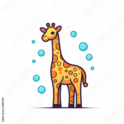 Cute giraffe icon vector art isolated on white background. Full body. Minimal cartoon with solid color and bold outline art style. Digital illustration generative AI.