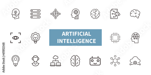 Artificial intelligence icons set. Vector illustration in thin line style