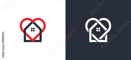 Home Care or Heart with Home Logo Concept icon sign symbol Element Design. Love, Health Care, House, Real Estate, Realtor, Mortgage, Charity Logotype. Vector illustration template