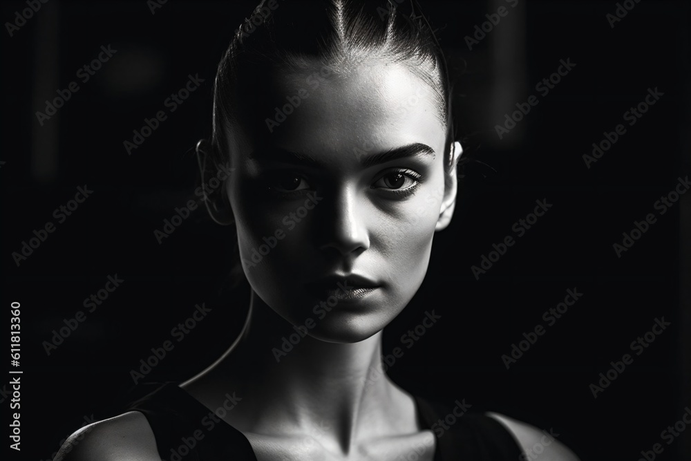 a young woman as black and white illustration created with Generative AI technology