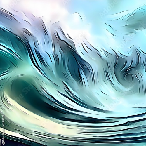 A meticulously rendered digital illustration of a water wave Generative AI