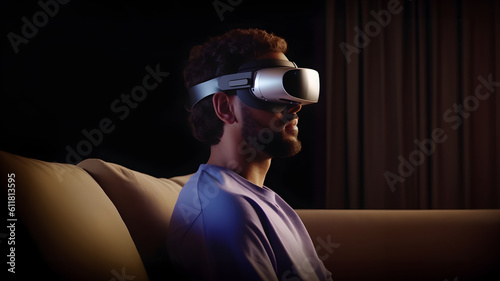 VR glasses, virtual reality, mockup, futuristic design. Generative AI
