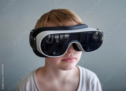 VR glasses, virtual reality, mockup, futuristic design. Generative AI