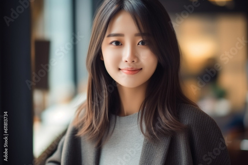 Wallpaper Mural Japanese female office worker working in an office. Generative AI Torontodigital.ca