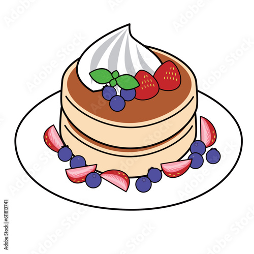 イチゴとブルーベリーのパンケーキ