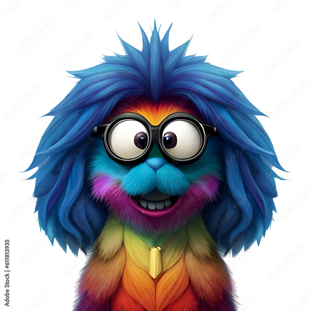 Fototapeta premium Crazy Professor: Cute and funny animals - Fluffy dog with glasses (Isolated PNG Transparency) Created with Generative AI Technology