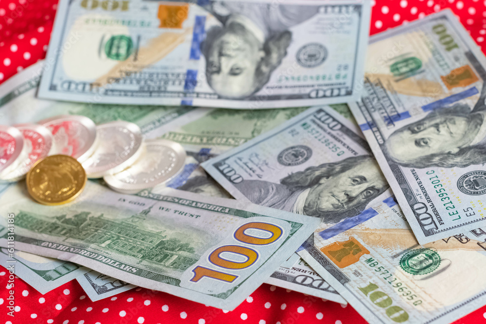 Fototapeta premium background money 100 dollars bills inflation savings theme