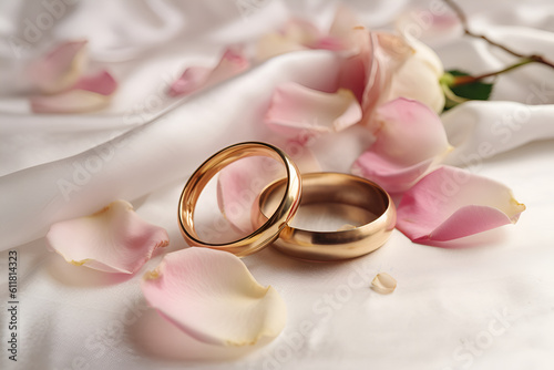 wedding rings and roses petals - AI Technology